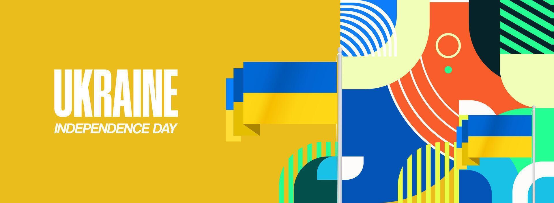 Ukraine National Day wide banner. Modern geometric background with colorful style for Ukrainian Day. Happy Independence Day of Ukraine greeting card cover in flag colors. Happy national holiday vector