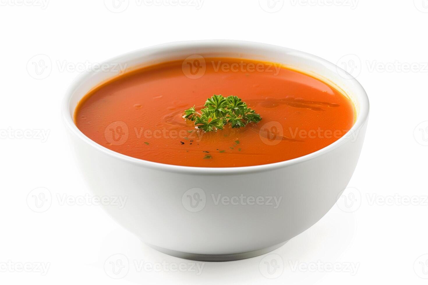 Homemade Tomato Soup in White Bowl - Side View Close-Up photo