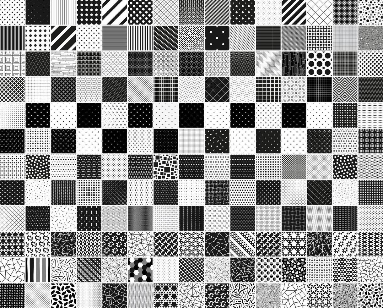 Collection of seamless geometric patterns in different styles. Monochrome repeatable unusual backgrounds. Black and white minimalistic design. Textile endless prints vector