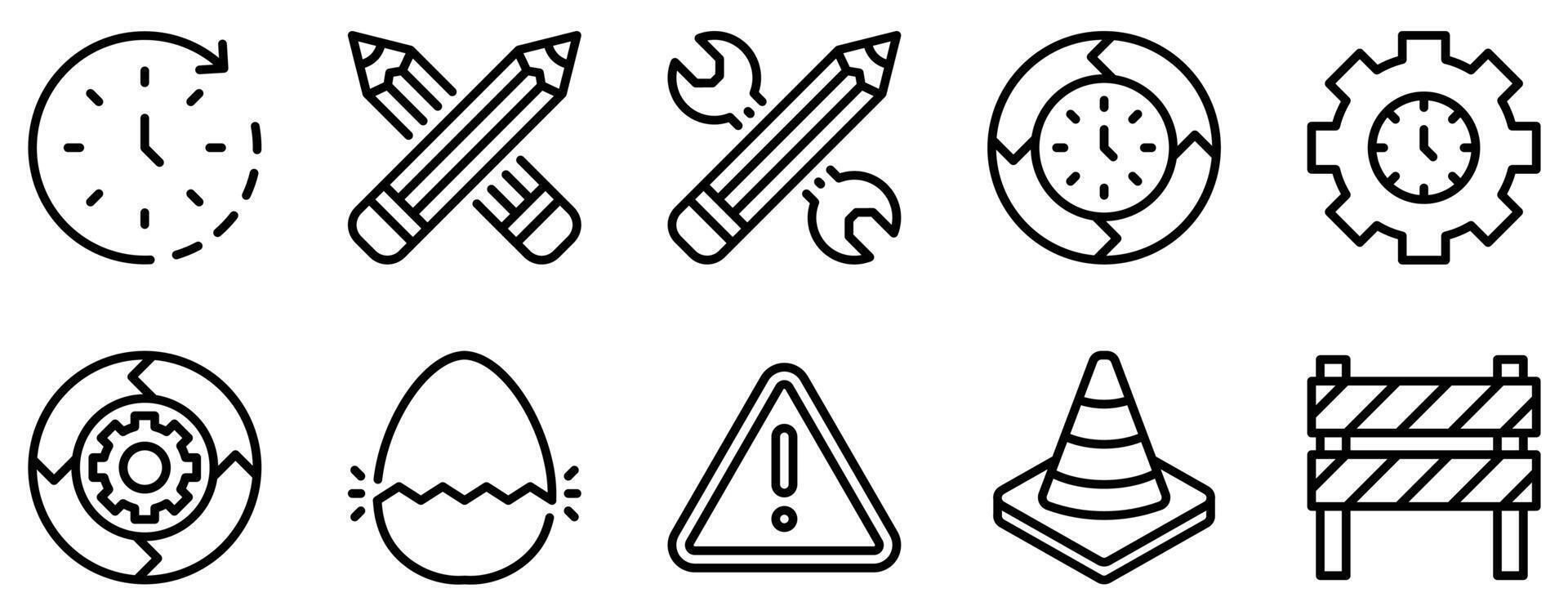 Work in Progress Icon Set Dynamic Line Style Collection for Ongoing Projects vector