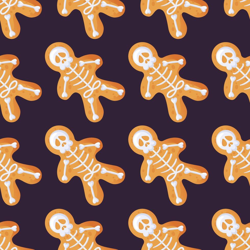 Seamless gingerbread skeleton pattern created especially for Halloween celebrations. illustration for cafe, menu, wallpaper, fabric, wrapping, background vector