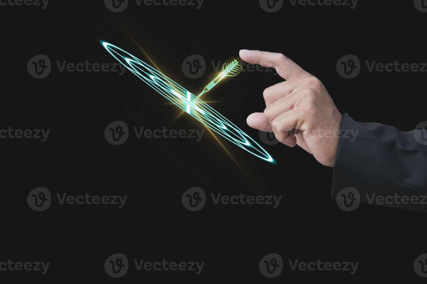 Targeting business concept. Businessman hold virtual target icons for business objective. Strategic planning for business growth and target customer group. set up business objective target goal. photo
