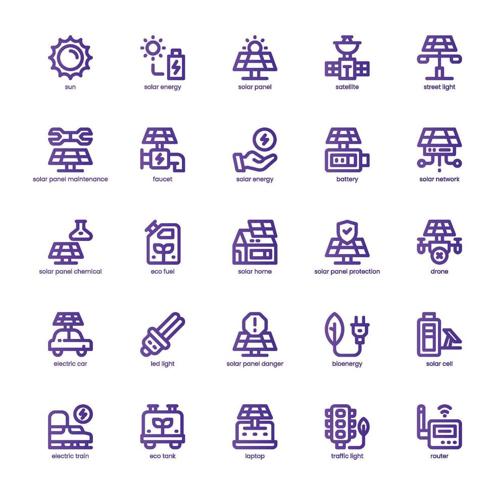 Solar Power icon pack for your website, mobile, presentation, and logo design. Solar Power icon basic line gradient design. graphics illustration and editable stroke. vector