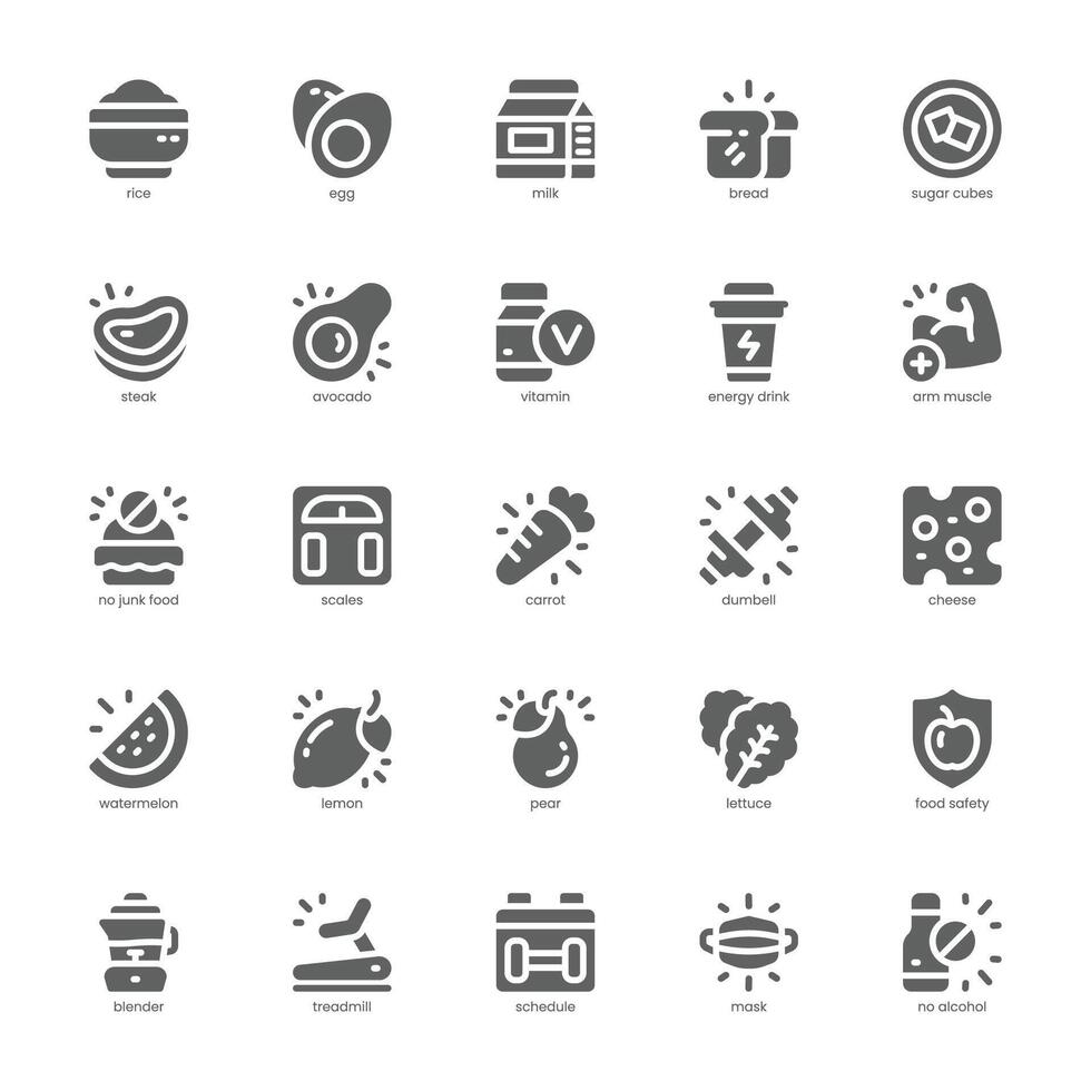Health and Nutrition icon pack for your website, mobile, presentation, and logo design. Health and Nutrition icon glyph design. graphics illustration and editable stroke. vector