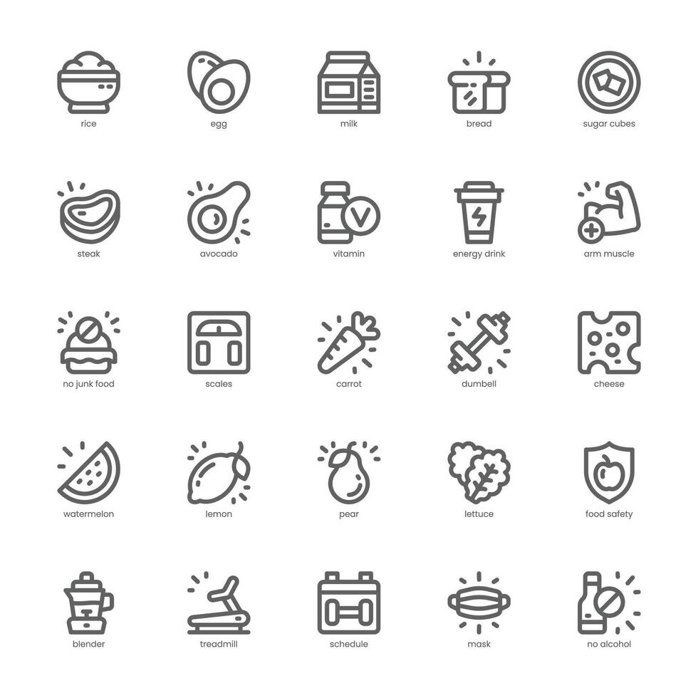 Health and Nutrition icon pack for your website, mobile, presentation, and logo design. Health and Nutrition icon outline design. graphics illustration and editable stroke. vector