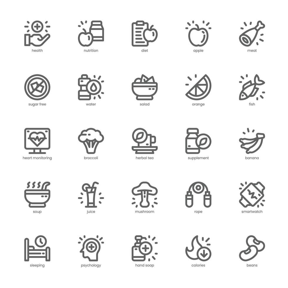 Health and Nutrition icon pack for your website, mobile, presentation, and logo design. Health and Nutrition icon outline design. graphics illustration and editable stroke. vector
