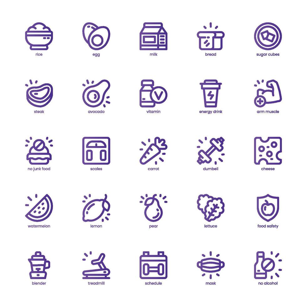 Health and Nutrition icon pack for your website, mobile, presentation, and logo design. Health and Nutrition icon basic line gradient design. graphics illustration and editable stroke. vector