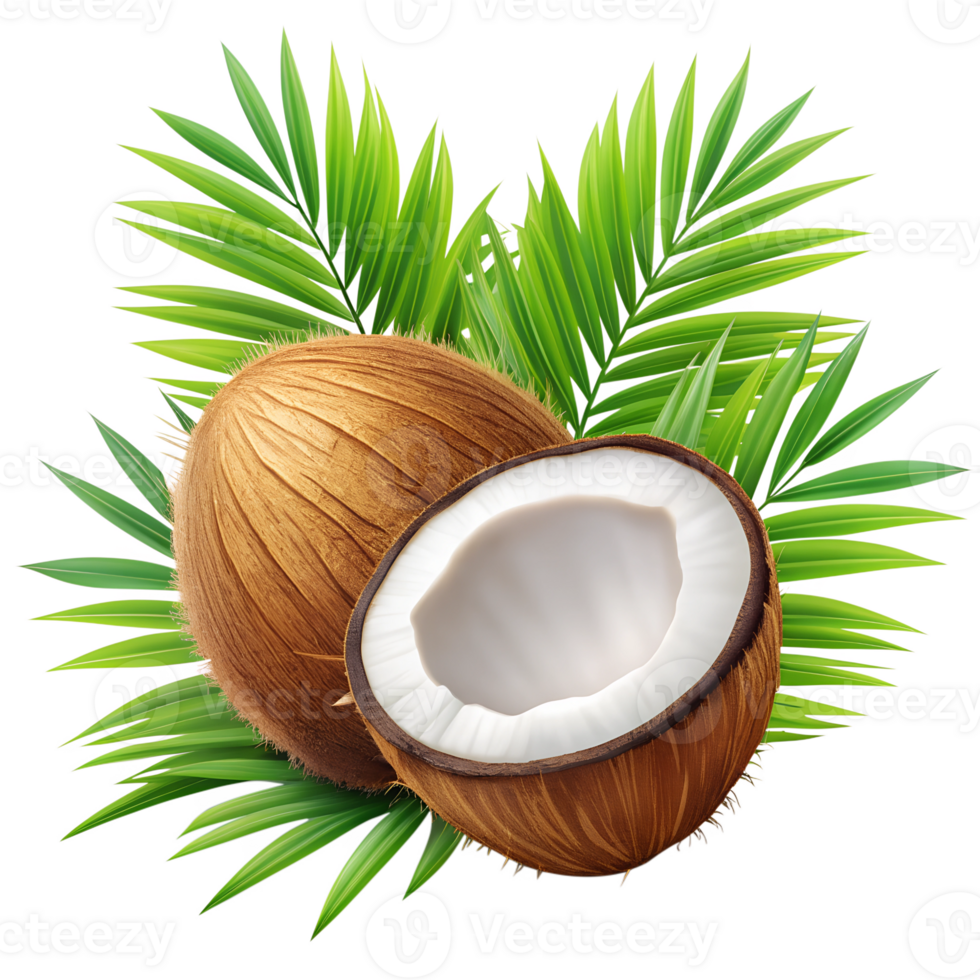 Illustration of Coconut With Leaves plam isolated on a transparent background png