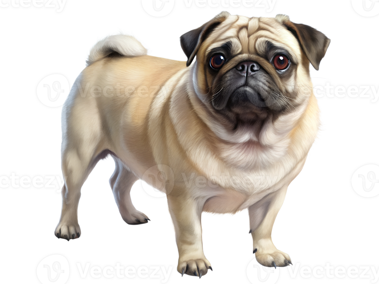 Pug stand, full body, isolated on a transparent background png