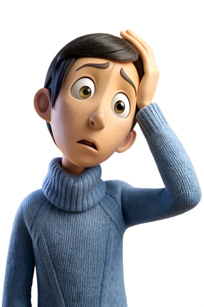 3d render of a person with a puzzled expression, eyebrows knitted together, one hand scratching their head png