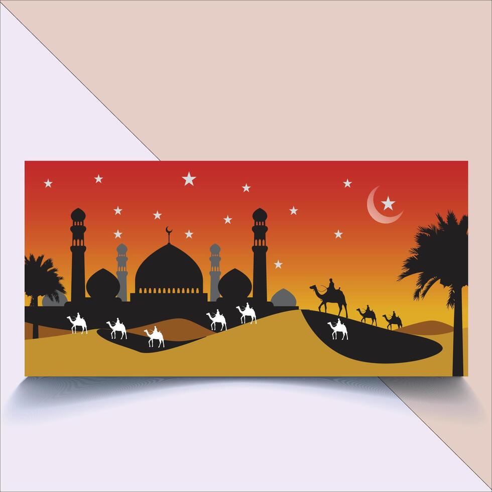Man riding camel in desert night vector