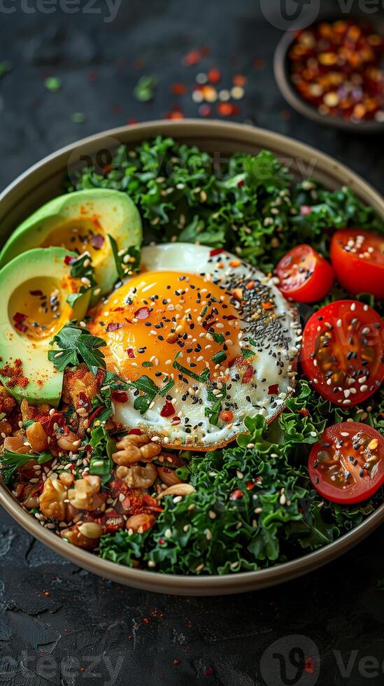 Realistic Black Background Breakfast Food Photo with Len Camera