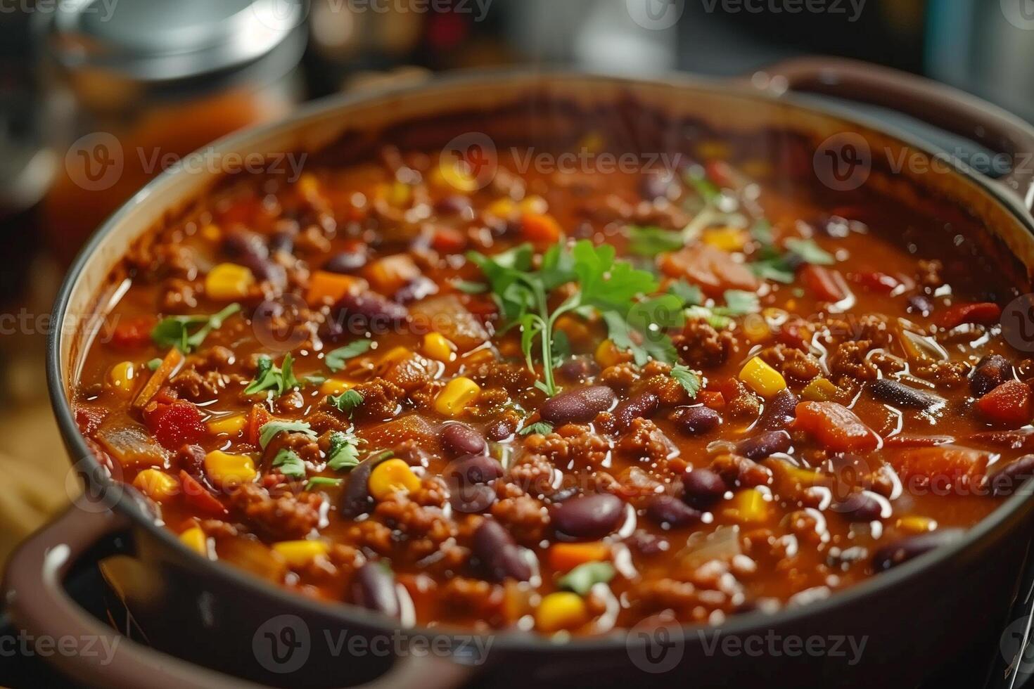 Realistic 4K Photo of Flavorful Chili Pot Perfect for Food Blogs