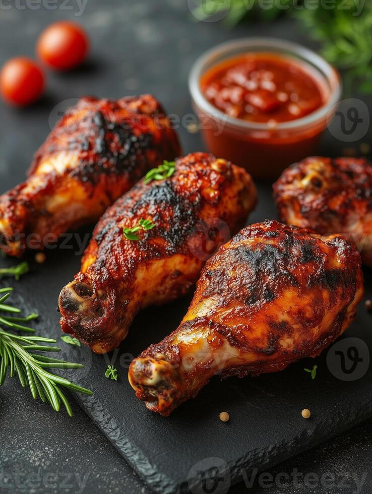 Delicious Indian Tandoori Chicken Served on Black Plate photo