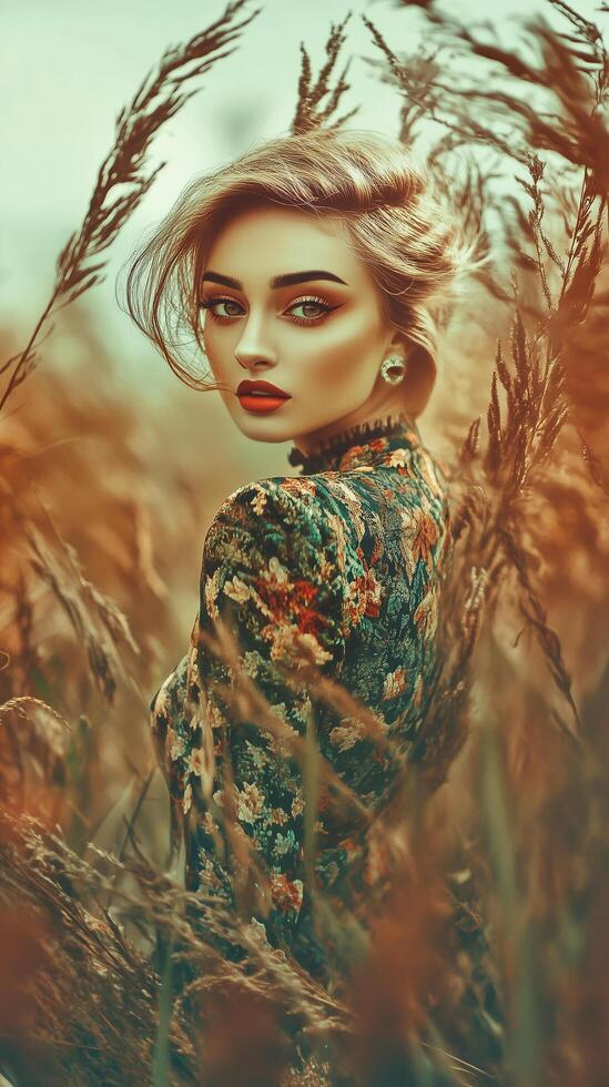 Charming Woman Neat Hairstyle Serene Gorgeous Look photo