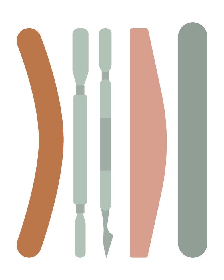 File, scraper, curette set for manicure. Professional nail care tool. Isolated illustration in clip art style. vector