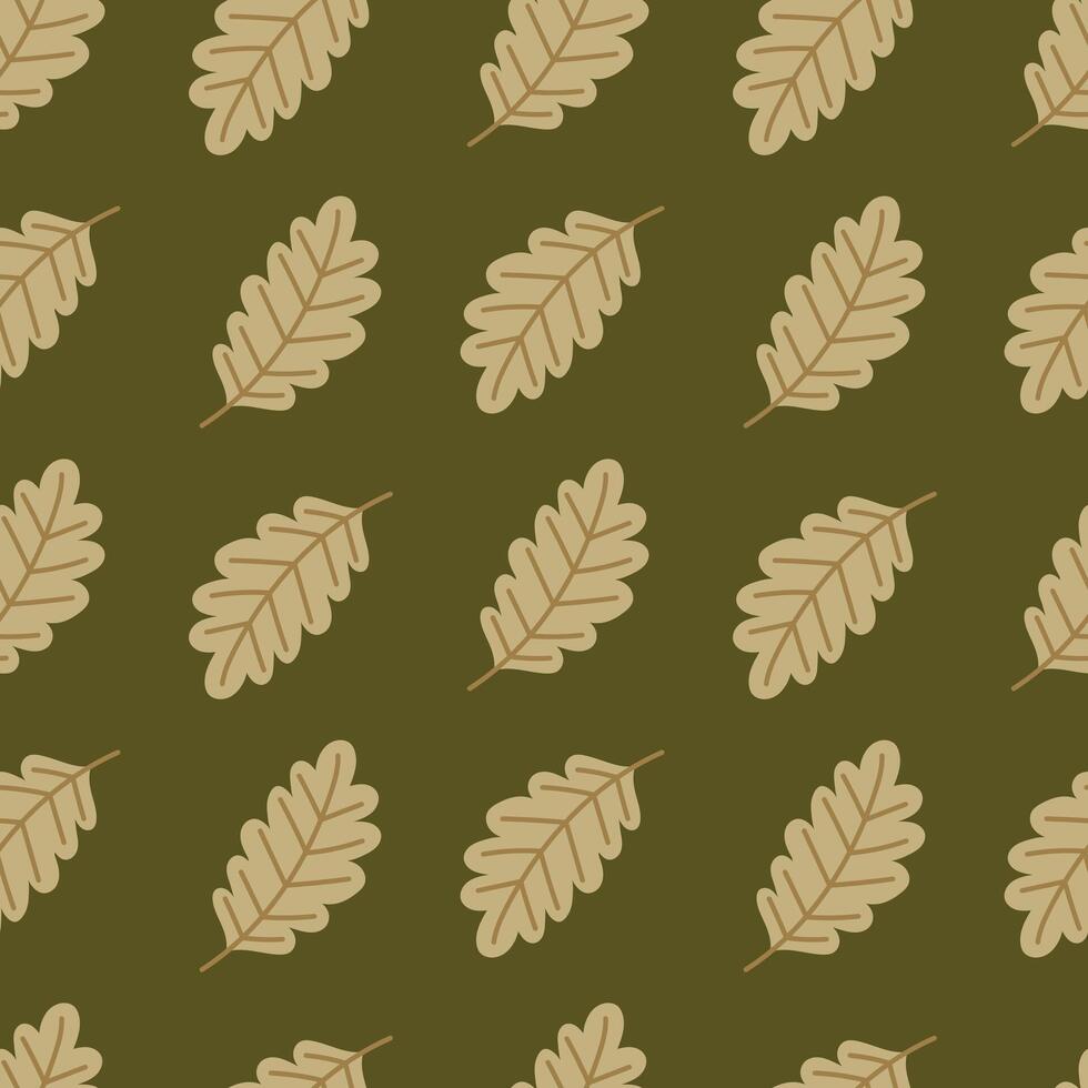 Autumn leaf seamless pattern. Hand drawing oak leaves on green background. illustration for fabric, background, packaging, wrapping paper, cover, case vector