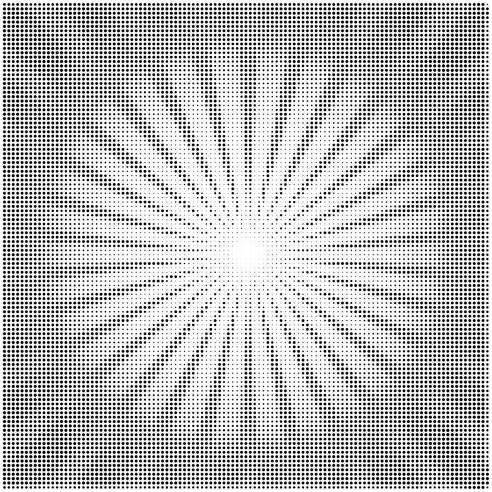Halftone monochrome rays background. Abstract dotted pattern on white. Modern grunge design illustration. vector