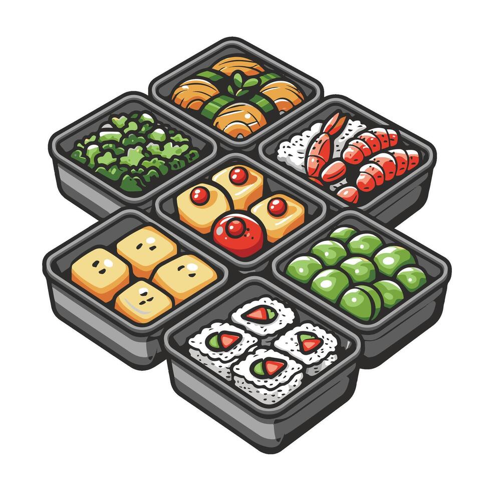 japanese bento food menu illustration cartoon , vector