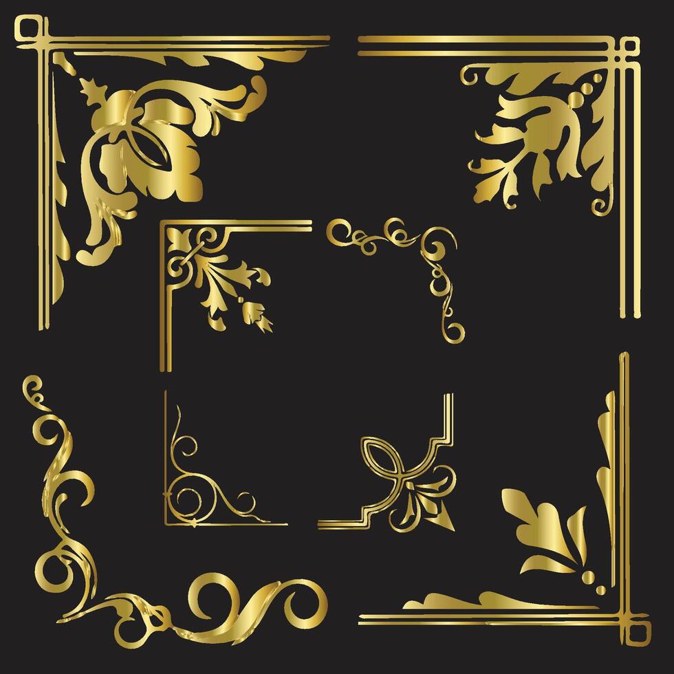 Golden color Book Side Corner Patterns vector
