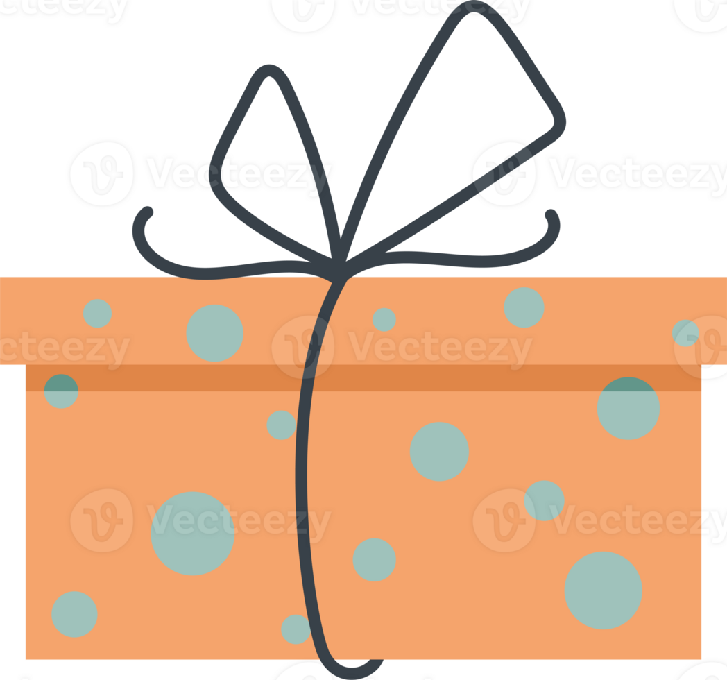 Gift box doodle icon. Hand drawn wrapping present with ribbon and bow. Birthday party design element. New year cartoon packages png