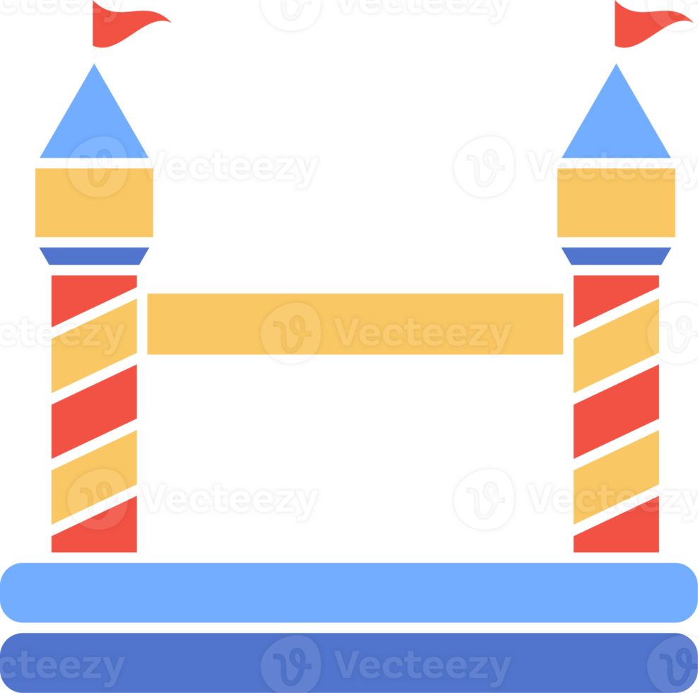 Bouncy castle color icon. Inflatable house trampoline with slide for jumping. Playground pictogram for kids zone amusement park and summer party. Inflated elastic equipment png