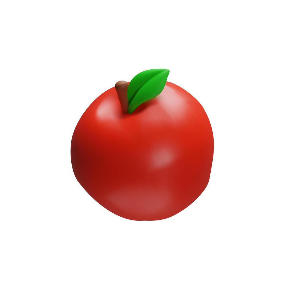 3d juicy red rendering apple with leaf. School symbol of knowledge, education realistic fruit. illustration in cartoon render style. Organic ripe refreshment health sweet vegetable. Tasty food vector