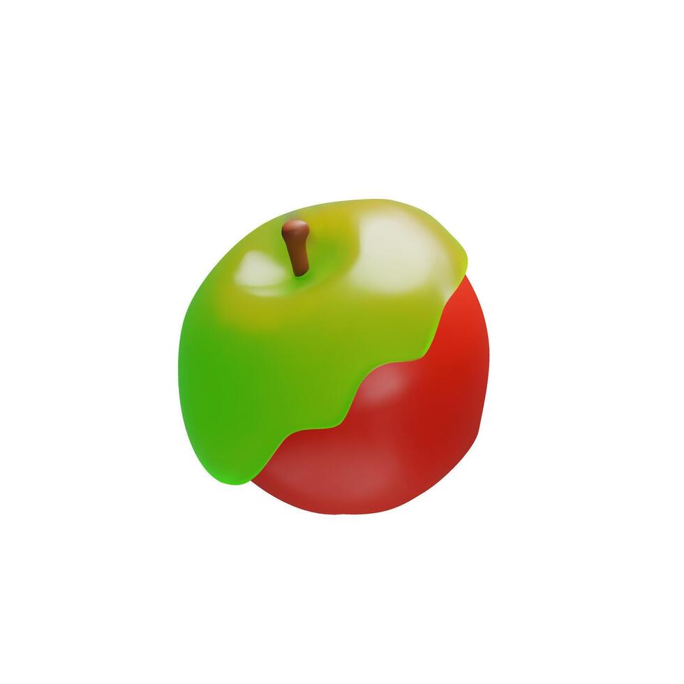 3d rendering poison witch apple. Horror Halloween illustration in three-dimensional cartoon plastic style. Fantasy toxic red fruit with toxic element. Magic evil symbol bad for you health vector