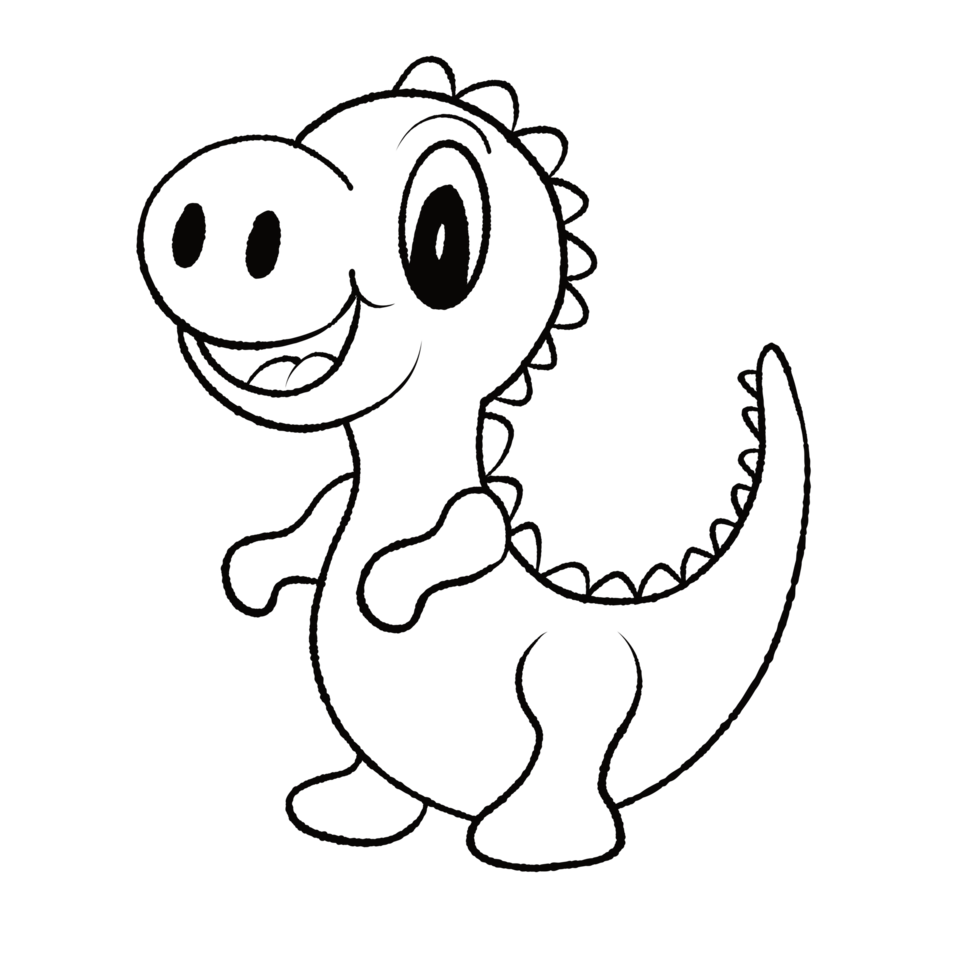 Cute baby dinosaur outline, hand draw, transparent background png