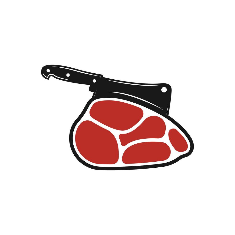 Meat and knife logo template. Meat industry icon. Butcher logo vector