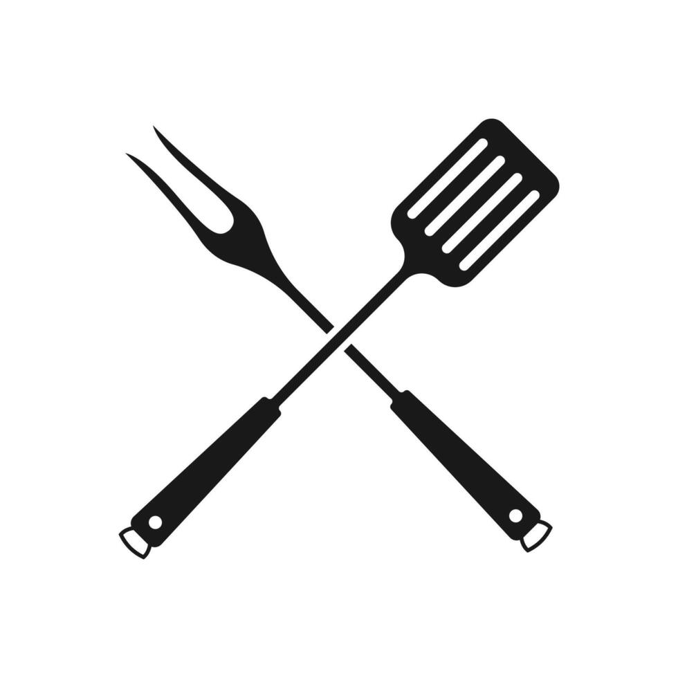 Spatula and fork icon. BBQ and grill tools. Barbecue utensil. illustration. vector