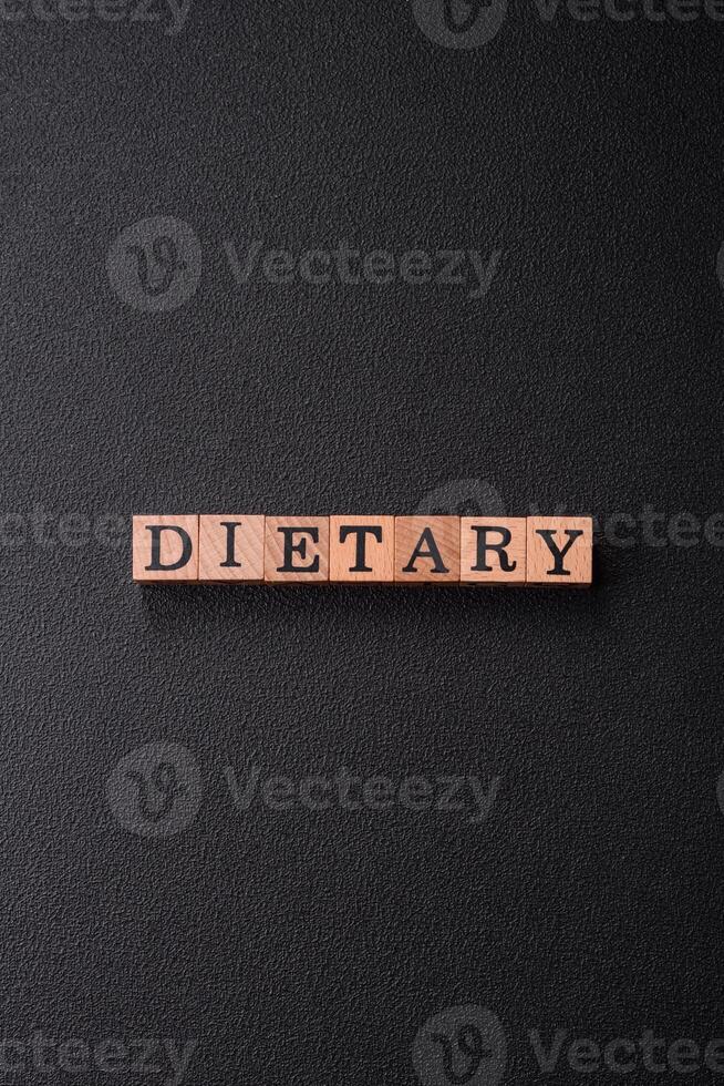 Inscription Diet wooden cubes, conceptual background with copy space photo