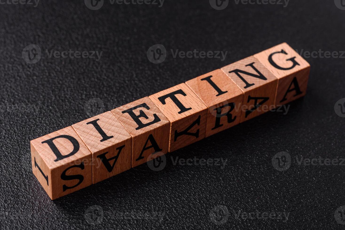 Inscription Diet wooden cubes, conceptual background with copy space photo