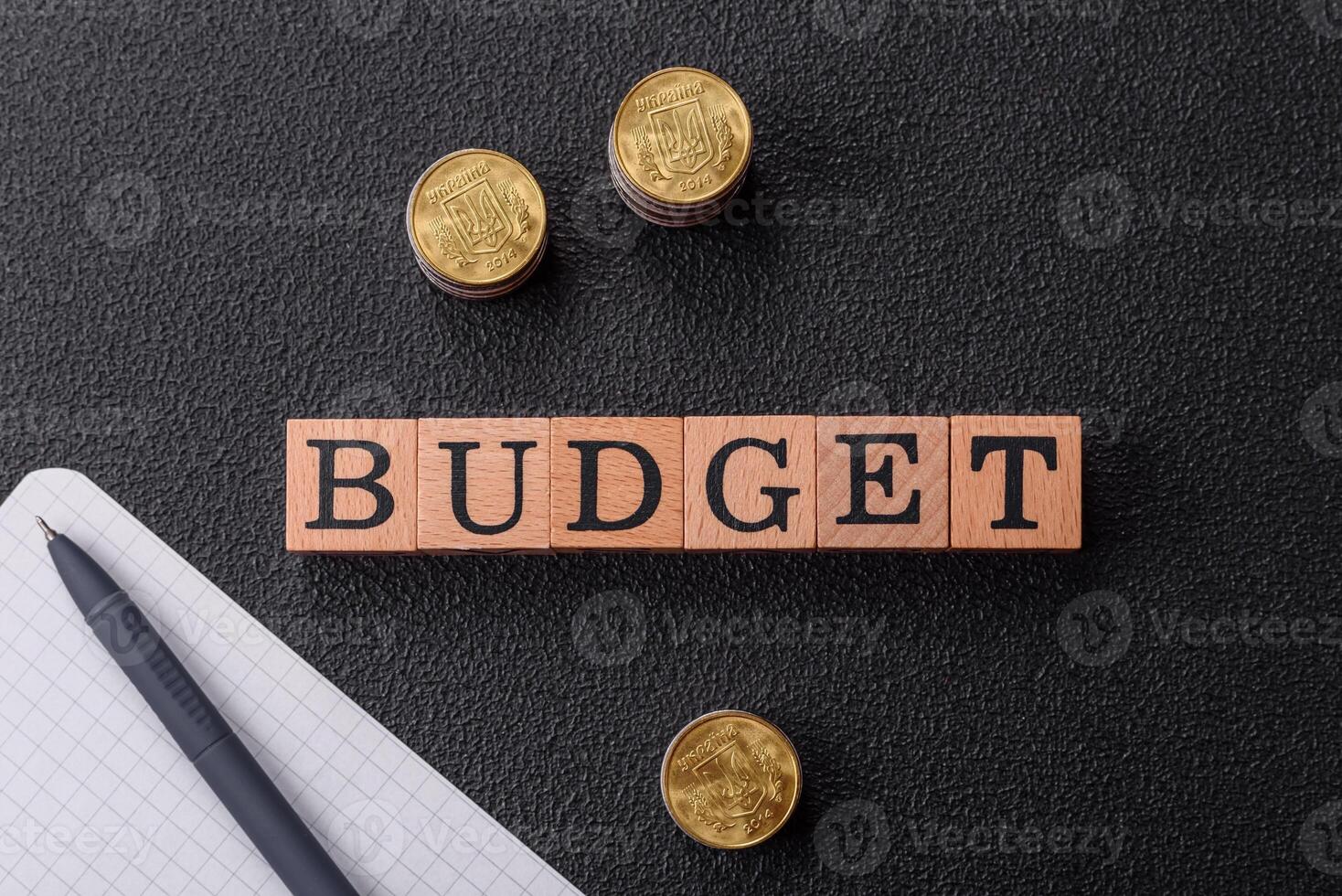 Inscription Budget wooden cubes, concept background with copy space photo