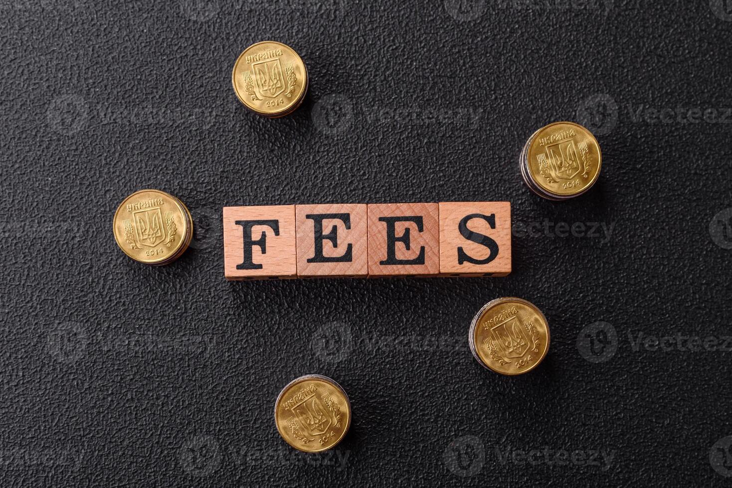 Inscription Fees with wooden cubes, conceptual background with copy space photo