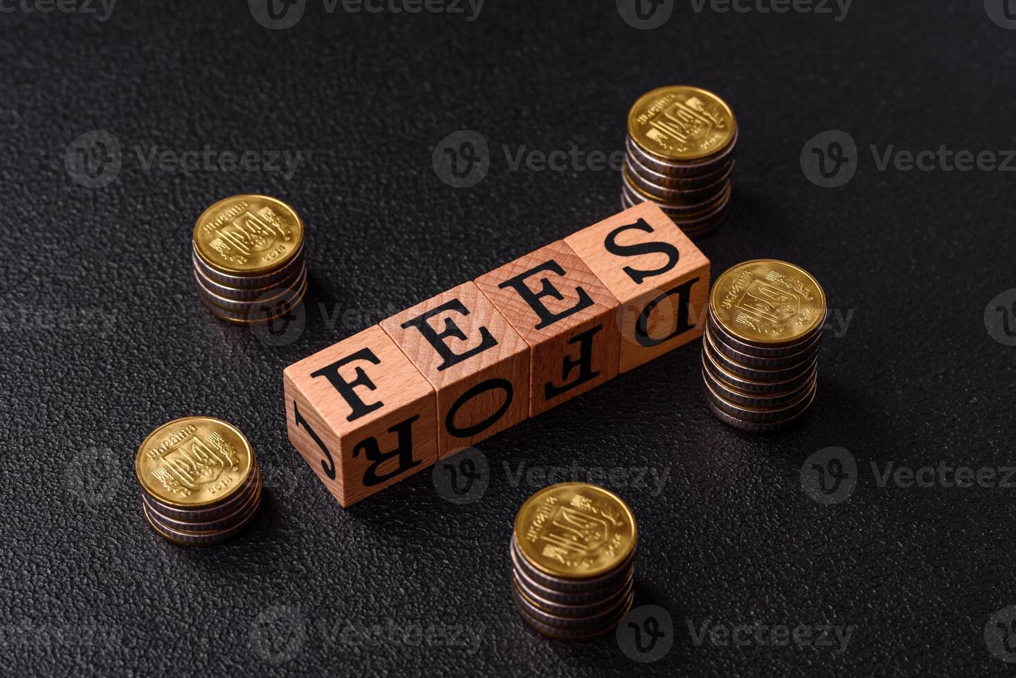 Inscription Fees with wooden cubes, conceptual background with copy space photo