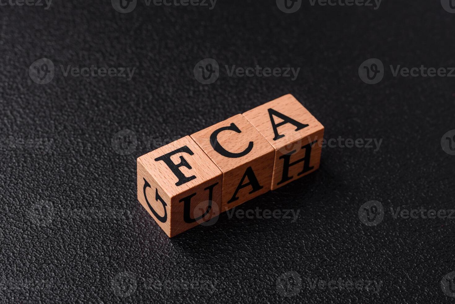 Inscription FCA wooden cubes, conceptual background with copy space photo