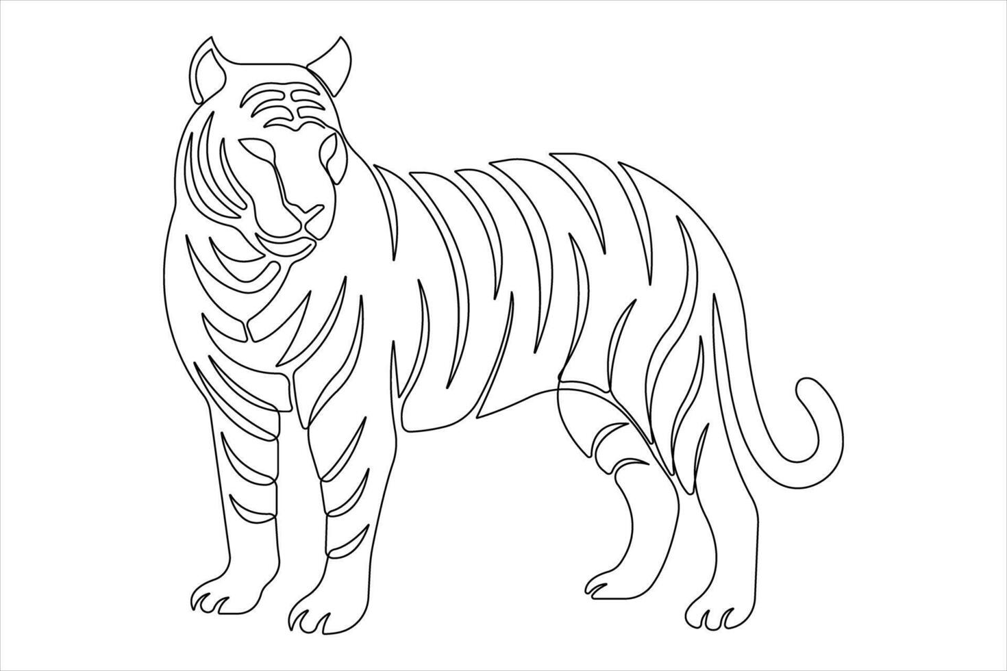 Tiger continuous one single line drawing of style. tiger wild animal contour outline illustration. vector