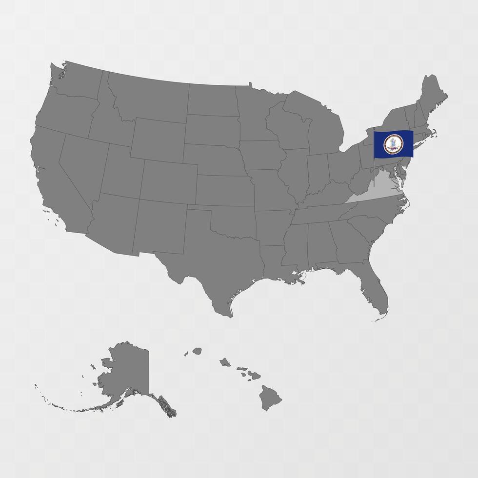 Virginia state map with flagpole. illustration. vector