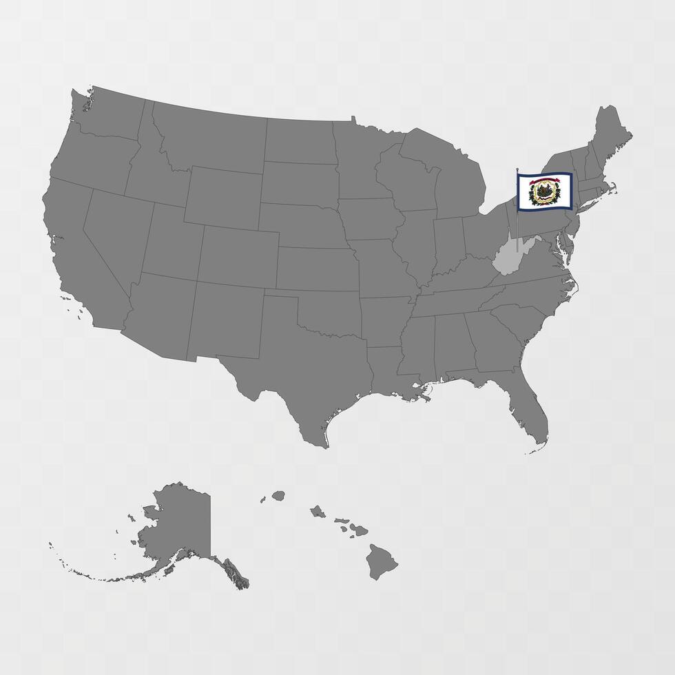 West Virginia state map with flagpole. illustration. vector