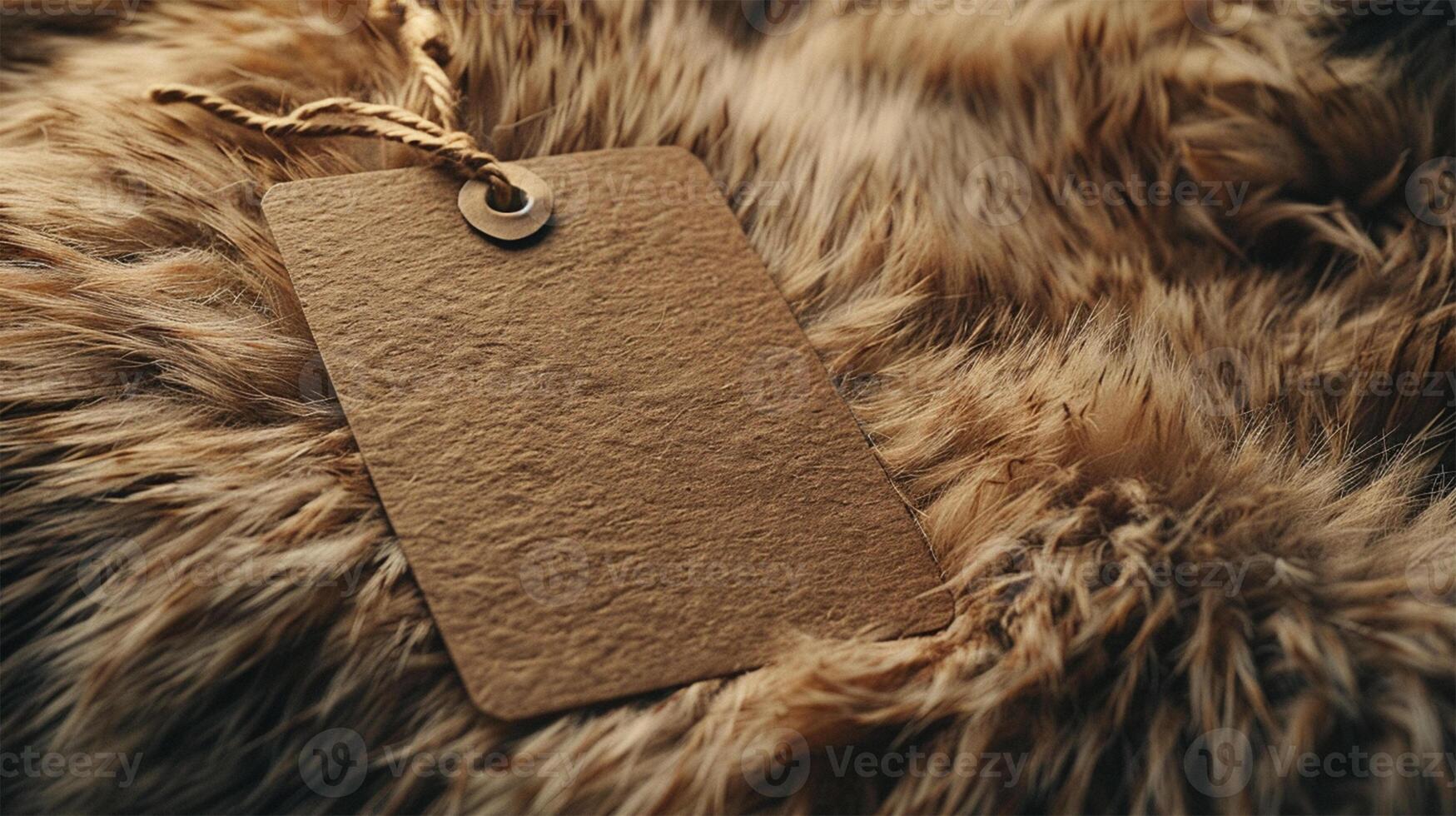 A paper tag that does not say anything on it, which lies on a fur coat, natural style photo