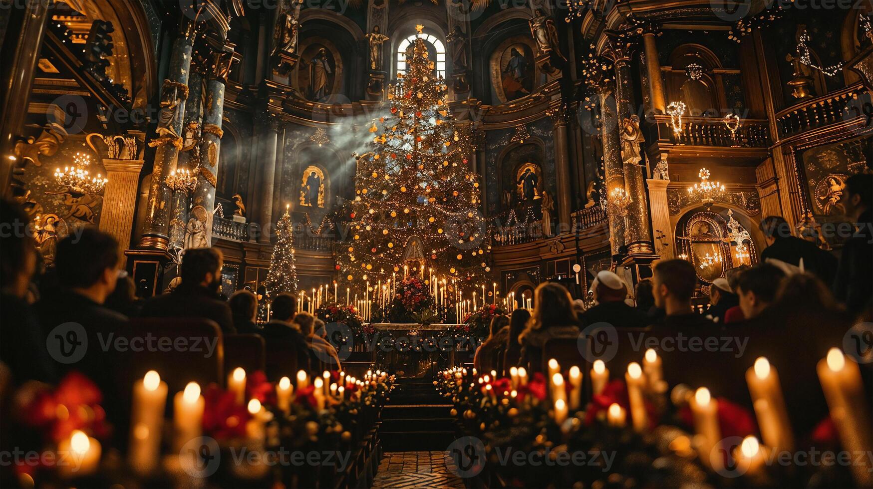 Christmas Eve service in a festively decorated church . photo