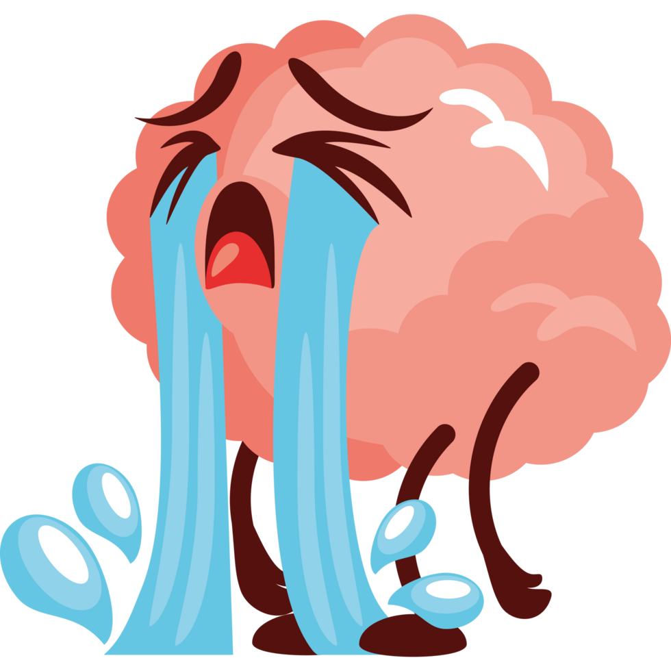 cute crying brain character png