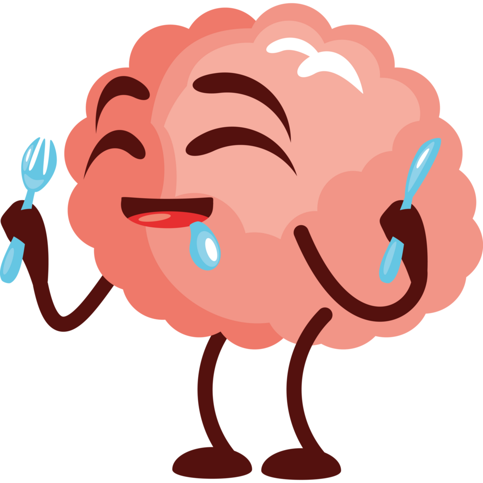 cute brain with a knife and fork png