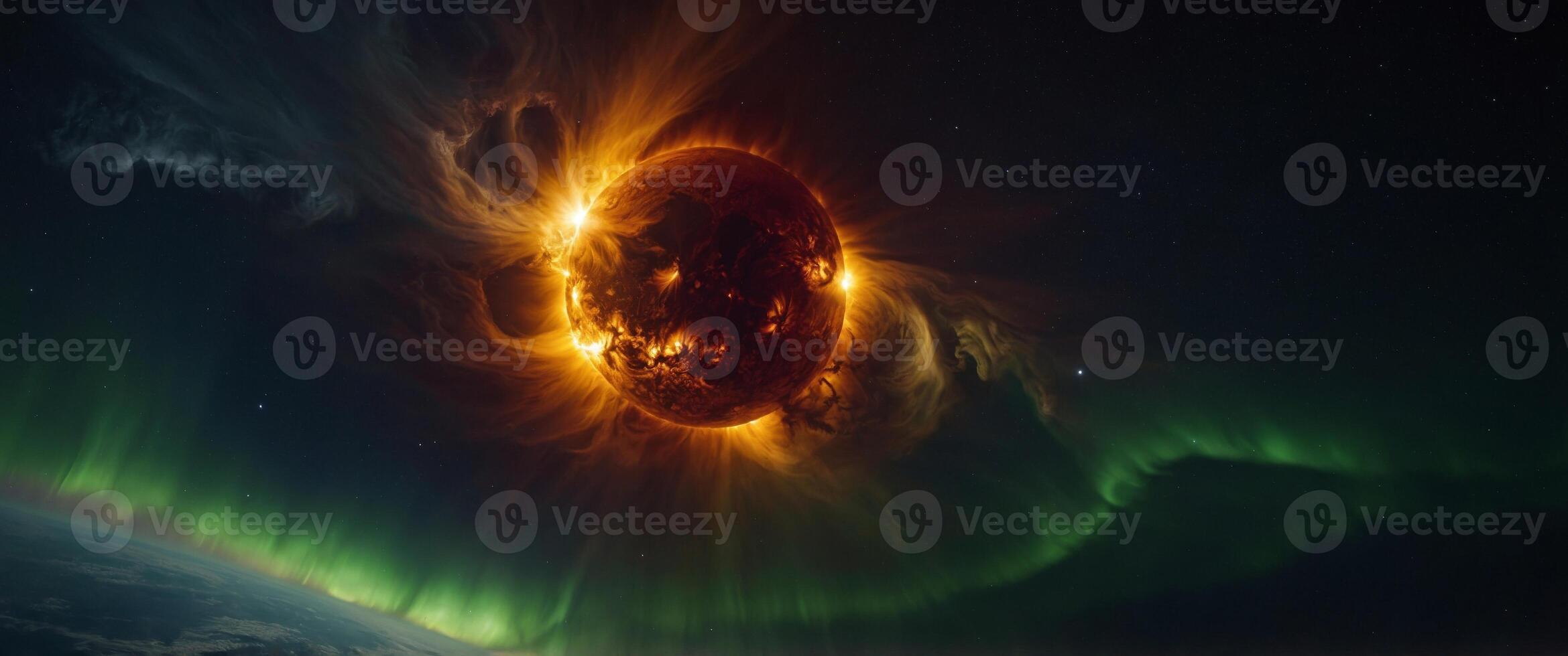 Craft a poem that captures the power and beauty of a solar storm. photo