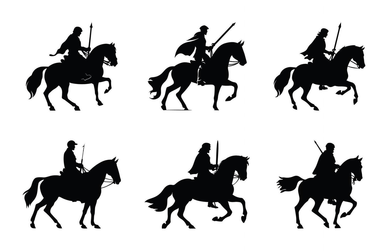 Knight on Horse Silhouette Clipart bundle vector