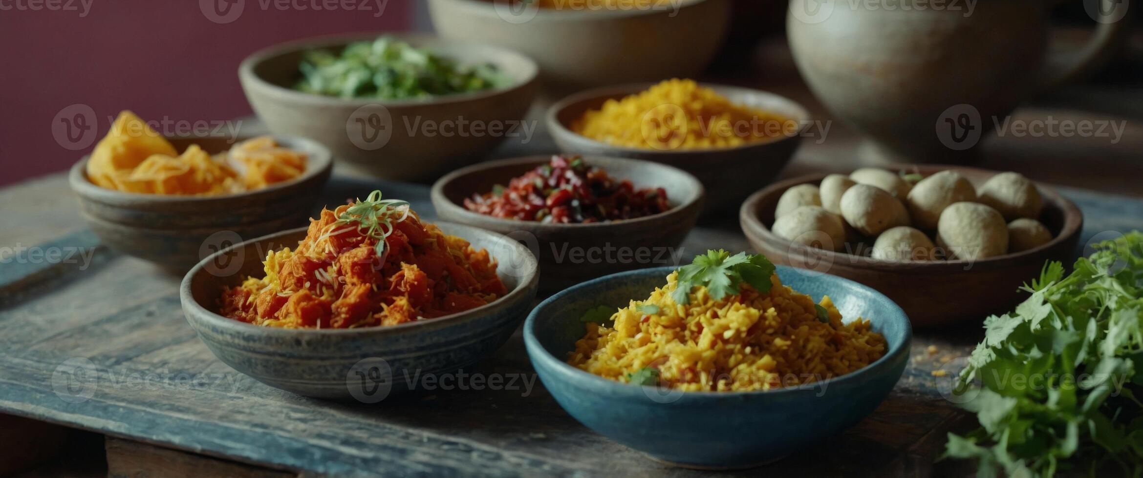 Display of deliscious, vegetarian, ayurvedic food for d-tox, balanche and health, natural light. photo