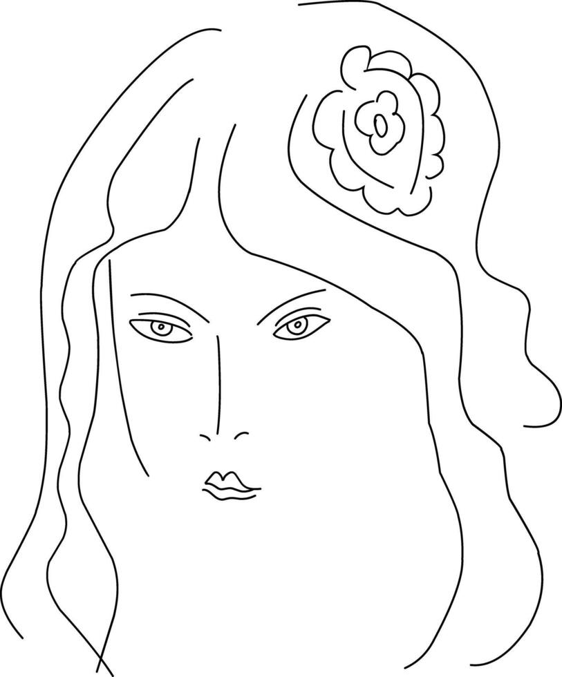 Hand-drawn female face line art illustration vector