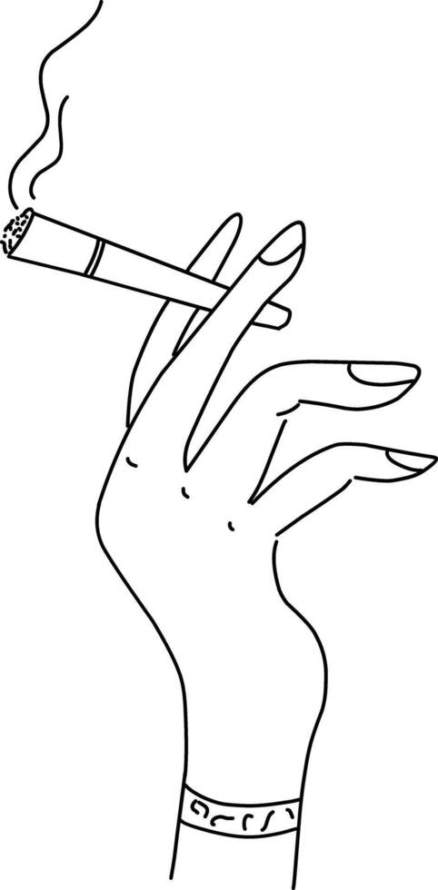 Graceful female hand with a bracelet holds a cigarette illustration vector