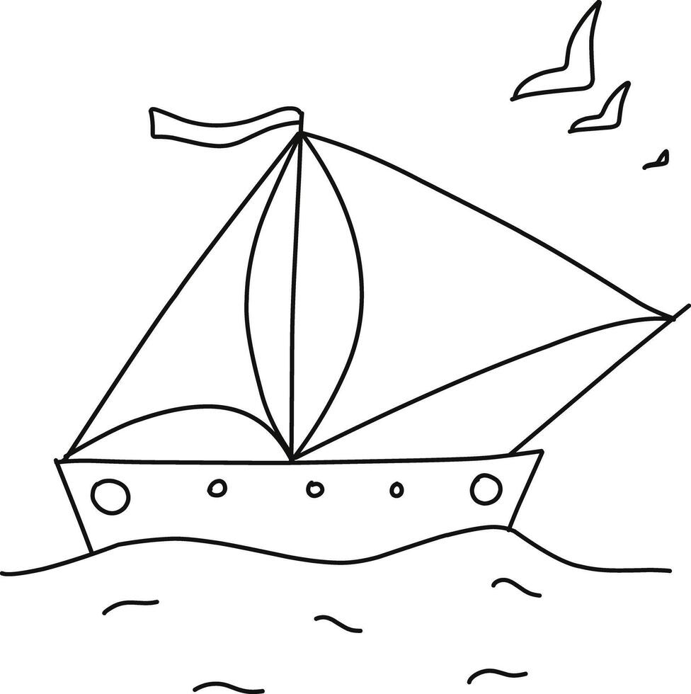sailboat on water with seagulls illustration vector
